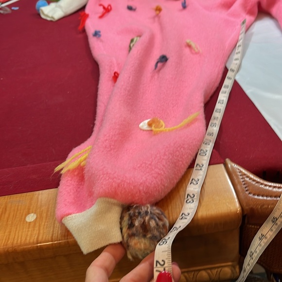 Vintage HAPPY CLOWN SUIT Costume PINK white PomPom button FLOWER COLLAR 46”chest - Picture 10 of 14